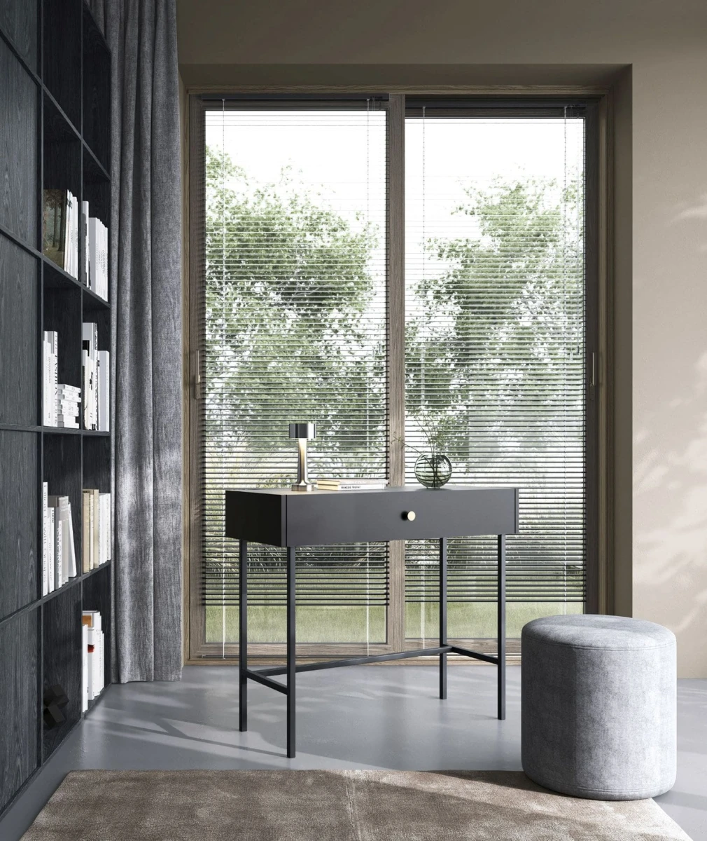 Czarna Konsola z Szufladą BELO na Wysokich Nóżkach w Sypialni