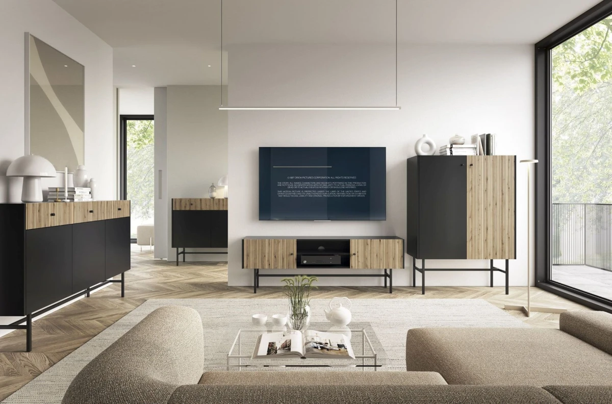 Kolekcja Mebli BELO  w Czarnym Kolorze z Lamelami