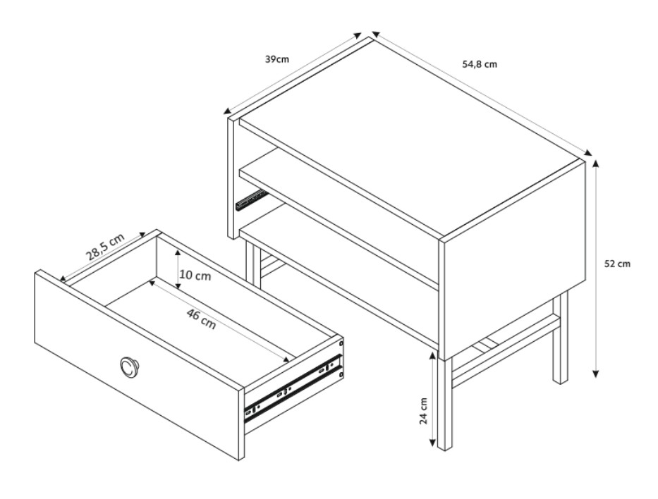 Zdjęcie Wymiarów Stolik Nocny BELO 55 cm Czarny z Lamelami