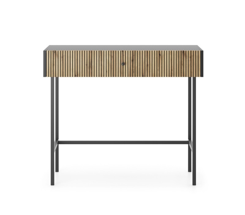 Toaletka z Szufladą BELO Czarna z Lamelami na Wysokich Nóżkach do Sypialni