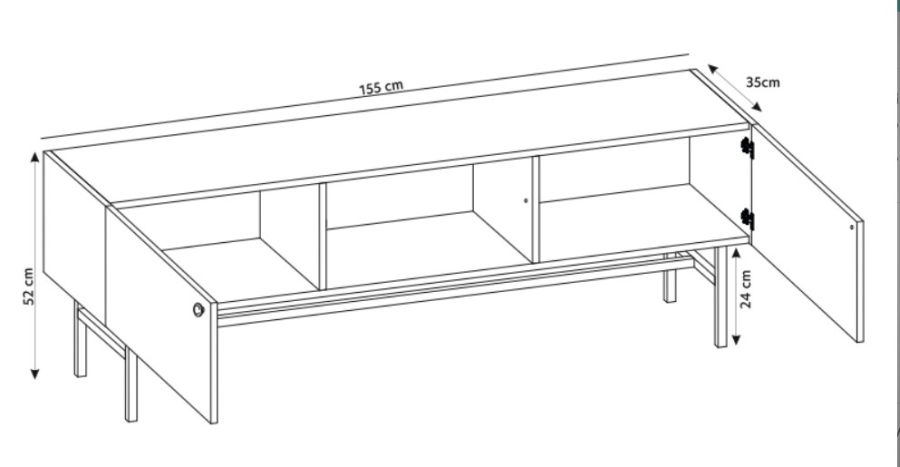 Zdjęcie Wymiarów Szafka RTV BELO Kaszmirowa 155 cm do Salonu