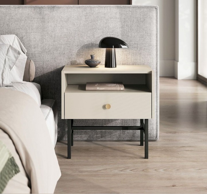 Stolik Nocny BELO  55 cm Kaszmirowy na Wysokich Nóżkach w Aranżacji Sypialni