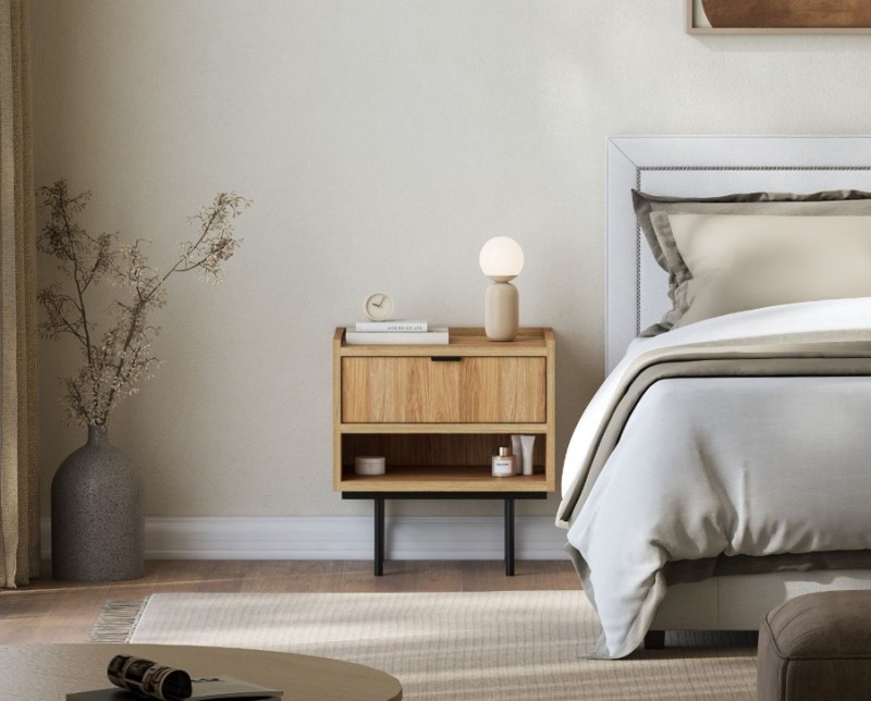Stolik Nocny LENA 51 cm Dąb Hikora na Wysokich Nóżkach w Sypialni