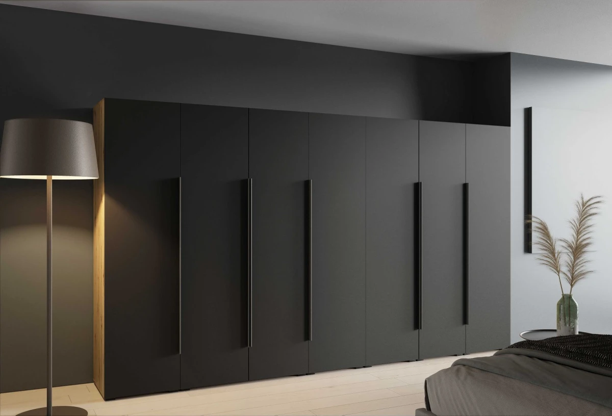 Szafa Modułowa ALEX 350 cm Czarny Mat Gładkie Fronty Garderoba