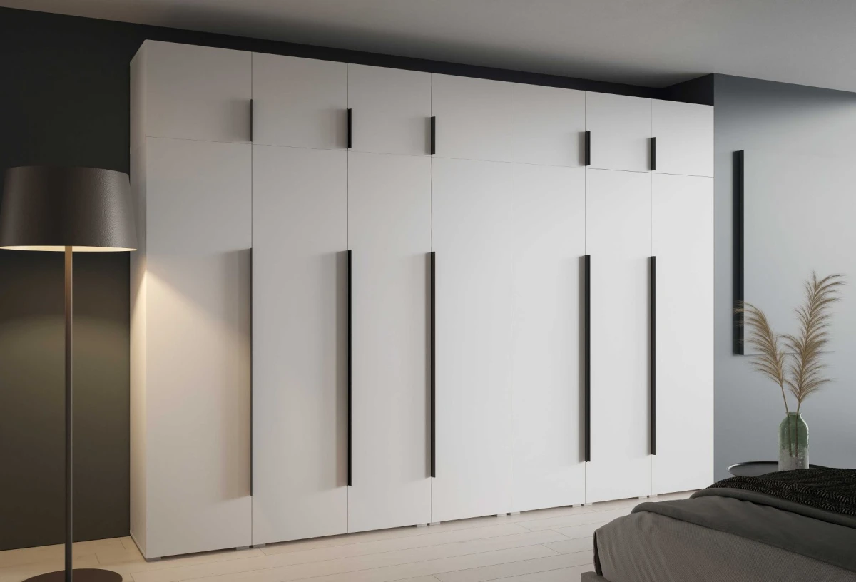 Szafa Modułowa z Nadstawką ALEX 350 cm Biały Mat Gładkie Fronty Garderoba