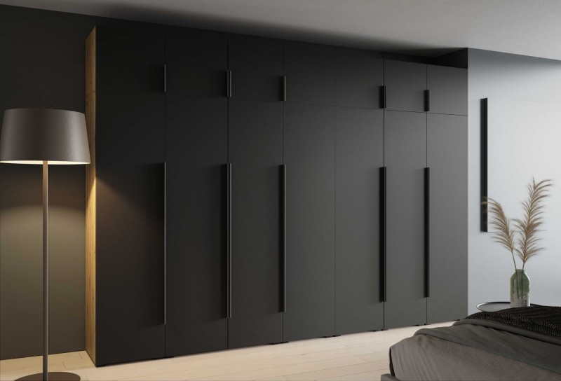 Szafa Modułowa z Nadstawką ALEX 350 cm Czarny Mat Gładkie Fronty Garderoba