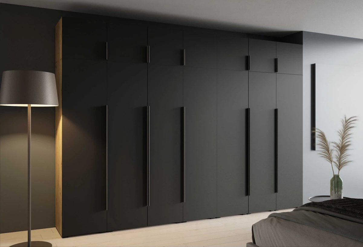 Szafa Modułowa z Nadstawką ALEX 350 cm Czarny Mat Gładkie Fronty Garderoba