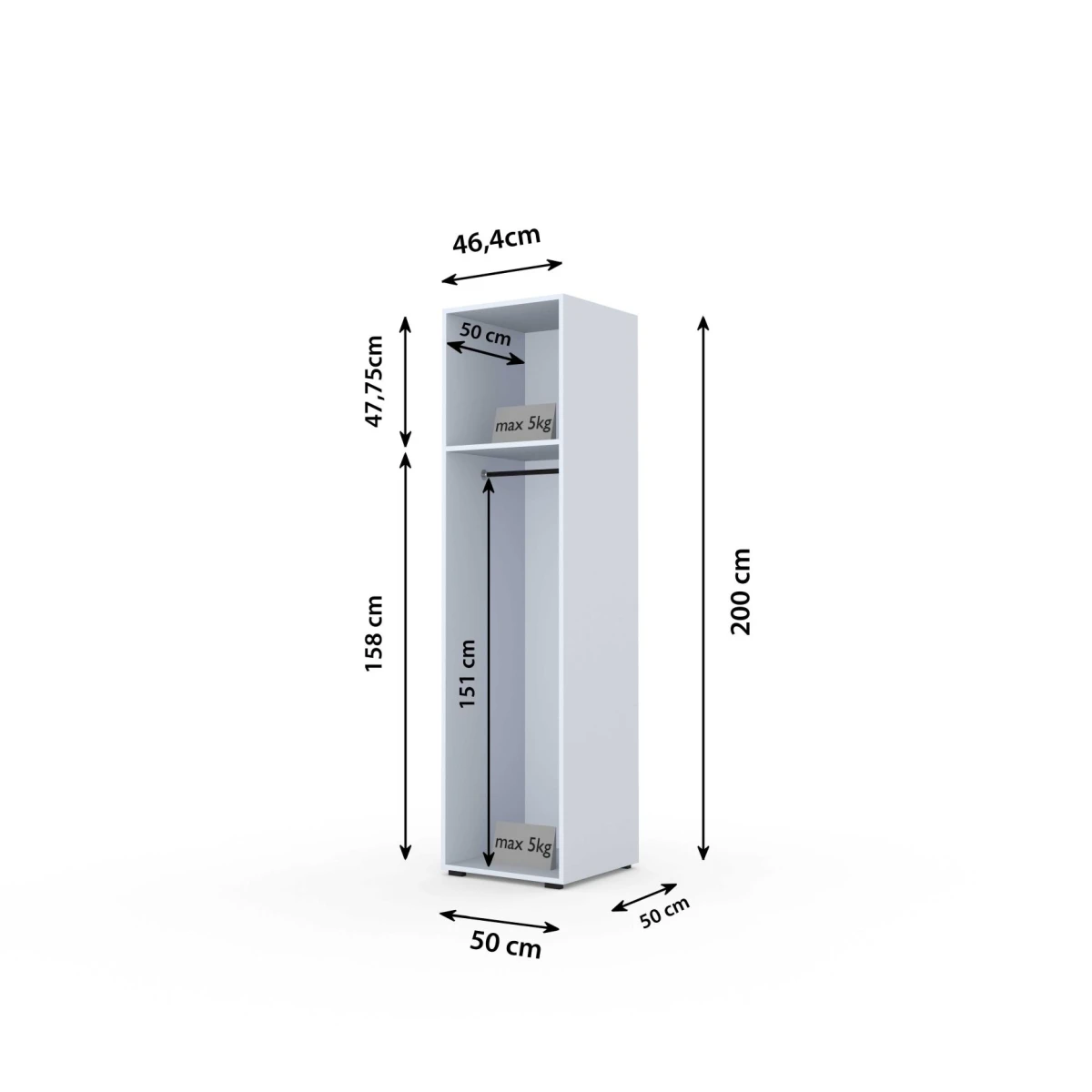 Zdjęcie Wymiarów Moduł 50 cm do Szafy ALEX