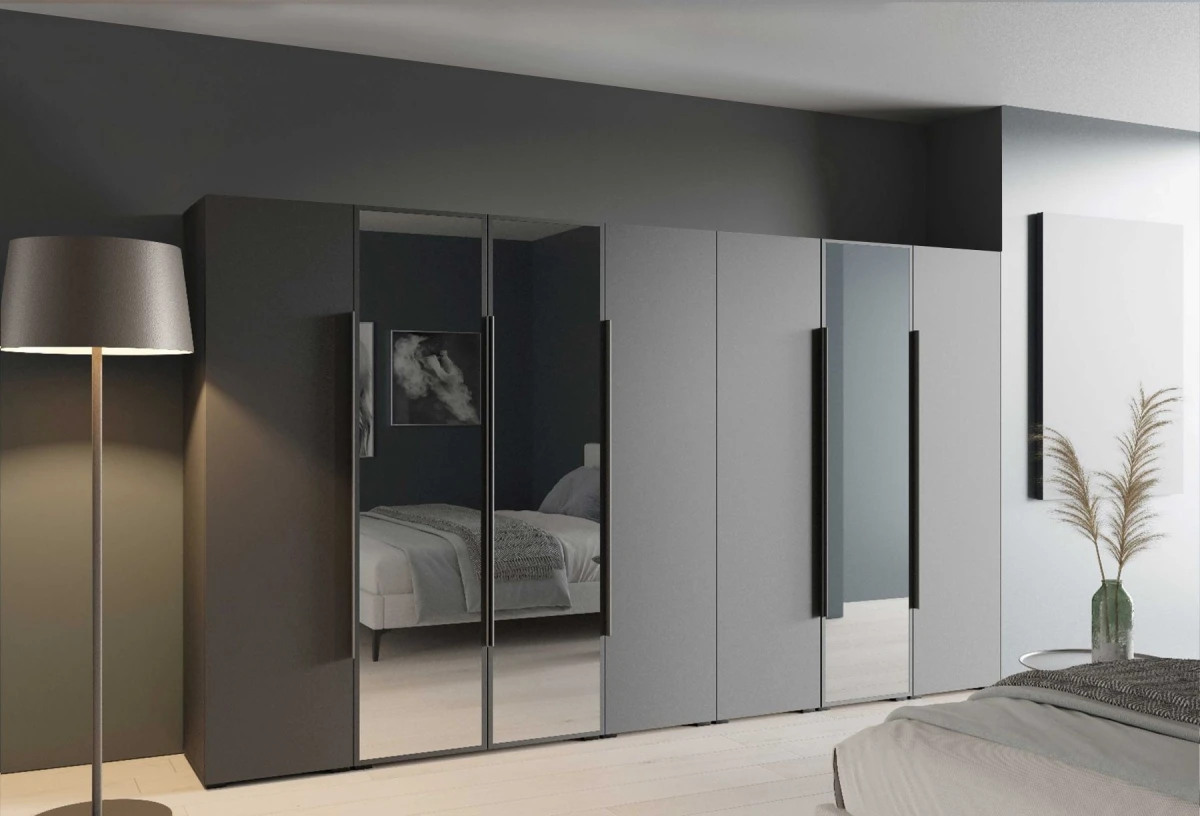 Szafa Modułowa ALEX 350 cm Antracyt Gładkie Fronty z Lustrem Garderoba