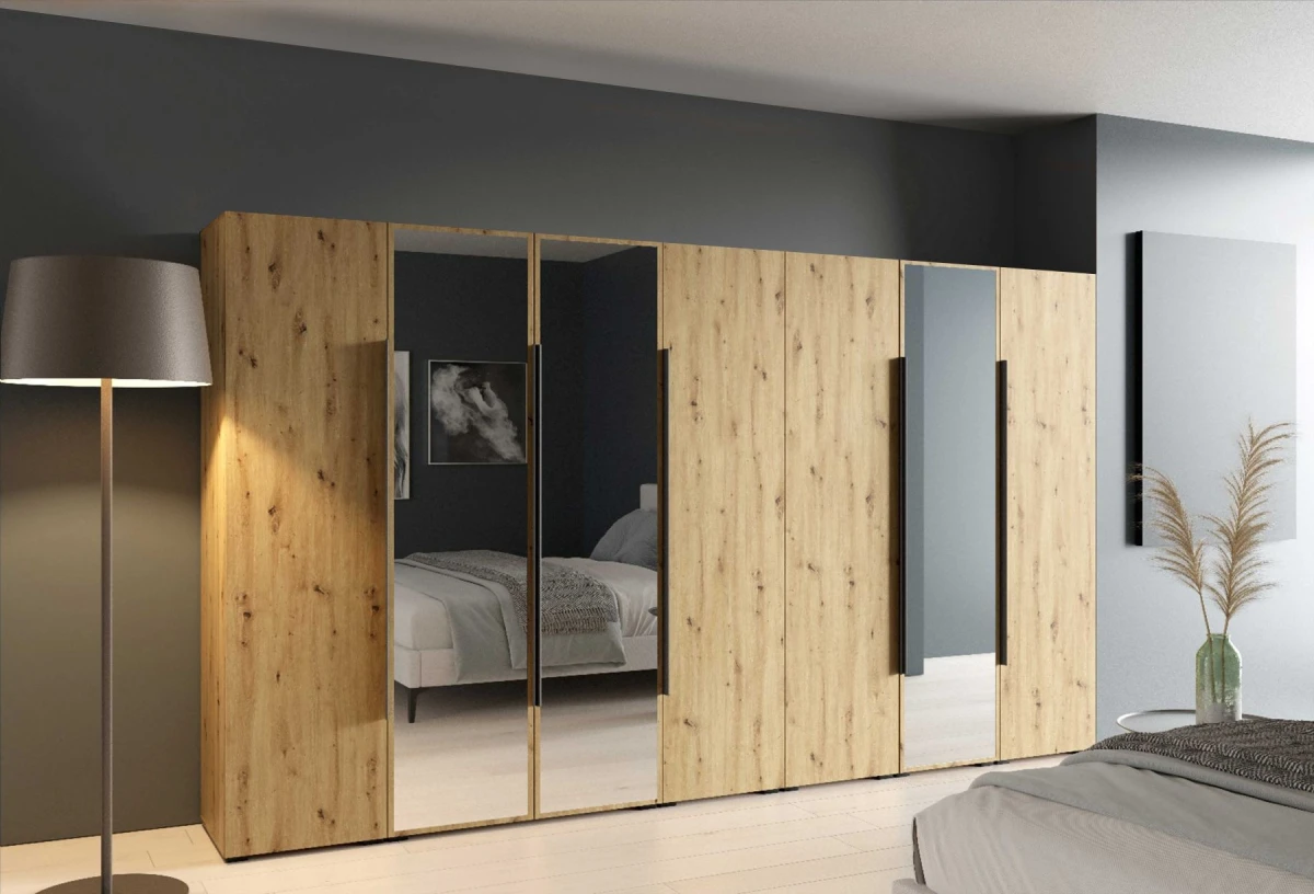 Szafa Modułowa ALEX 350 cm Dąb Artisan Gładkie Fronty z Lustrem Garderoba