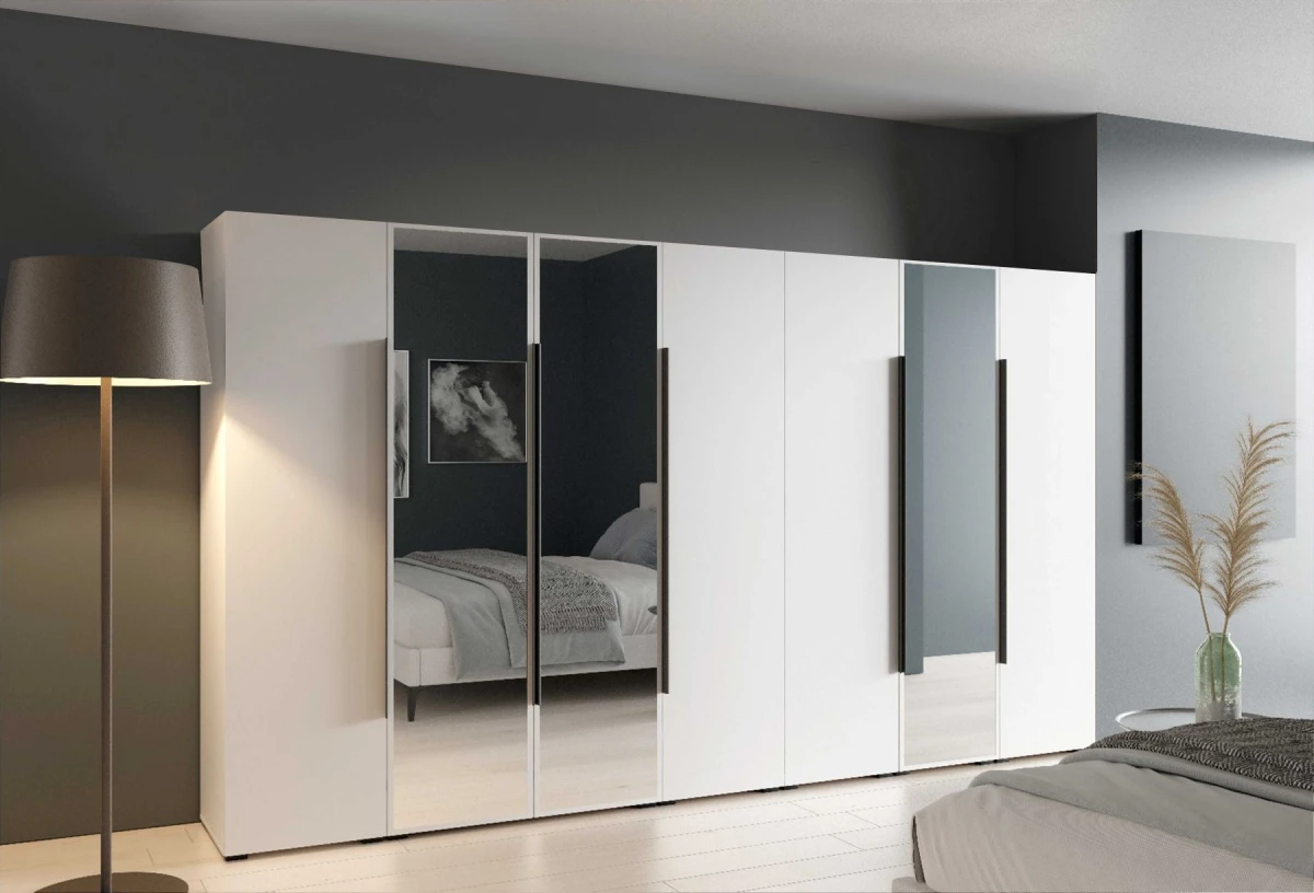 Szafa Modułowa ALEX 350 cm Biały Mat Gładkie Fronty z Lustrem Garderoba