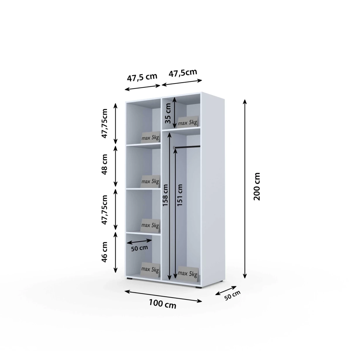 Zdjęcie Wymiarów Moduł 100 cm do Szafy ALEX