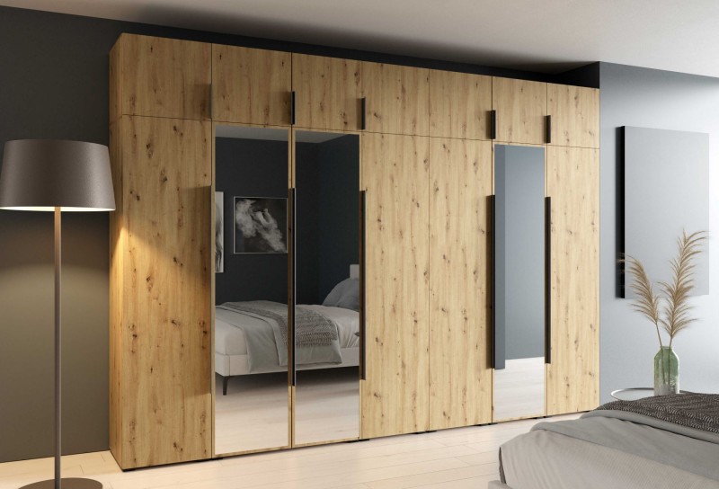 Szafa Modułowa z Nadstawką ALEX 350 cm Dąb Artisan Gładkie Fronty z Lustrem Garderoba