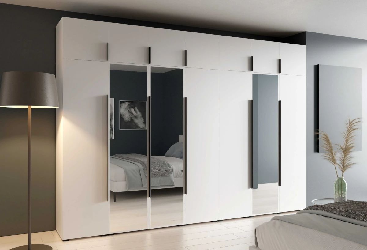 Szafa Modułowa z Nadstawką ALEX 350 cm Biały Mat Gładkie Fronty z Lustrem Garderoba