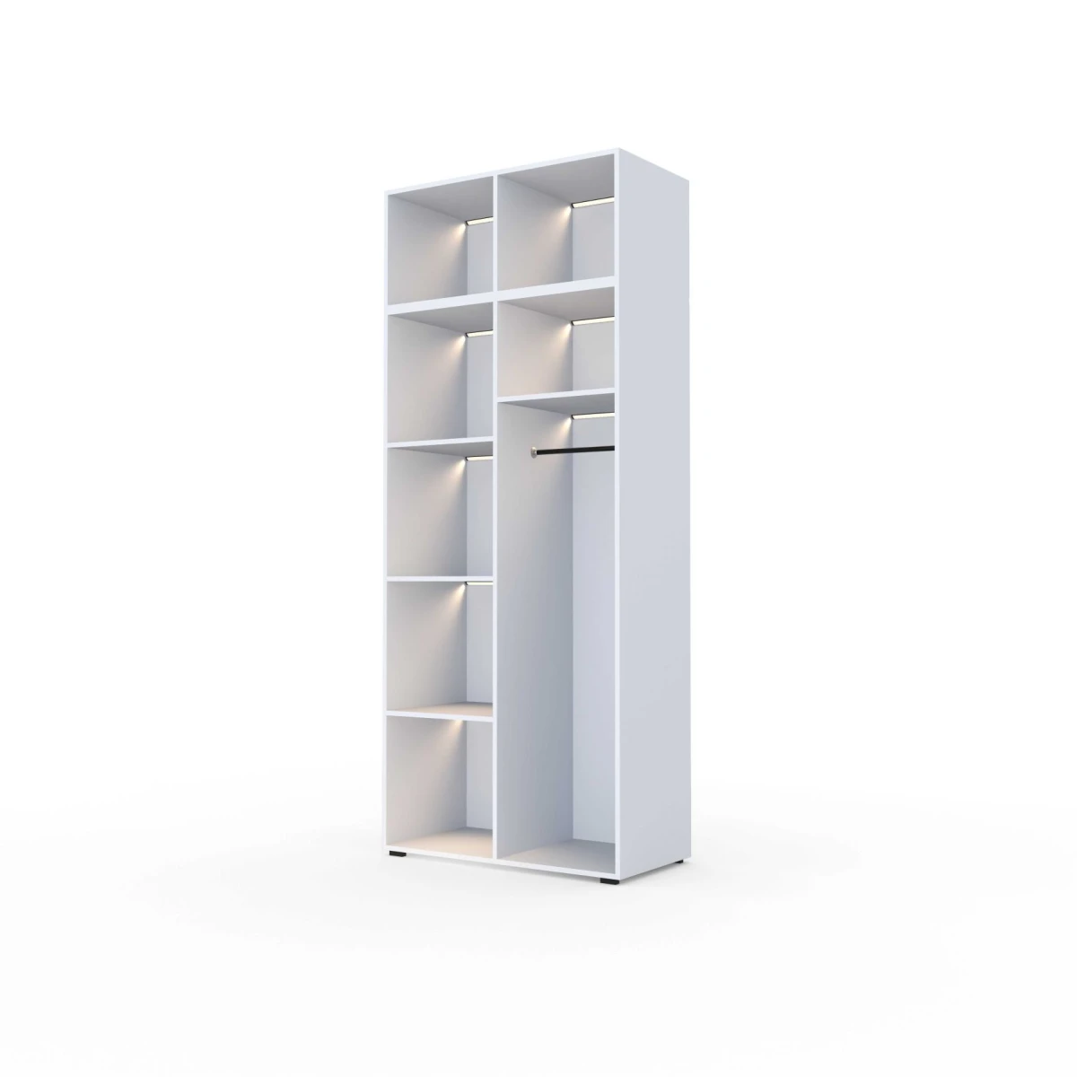 Zdjęcie Prezentujące Oświetlenie LED w Module z Półkami i Drążkiem do Szafy ALEX