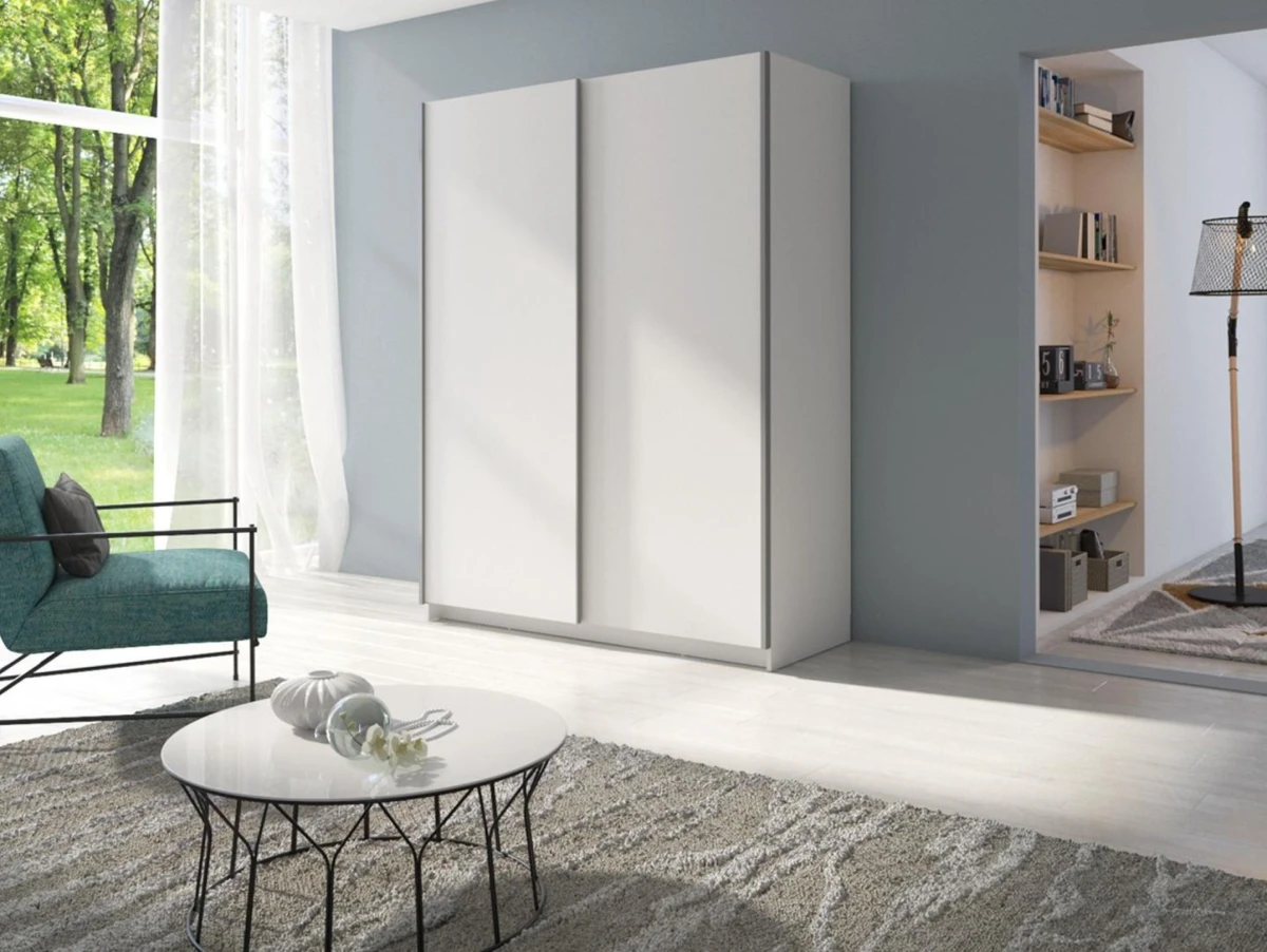 Minimalistyczna Szafa Przesuwna 180 cm Biała Garderoba do Sypialni GOZO