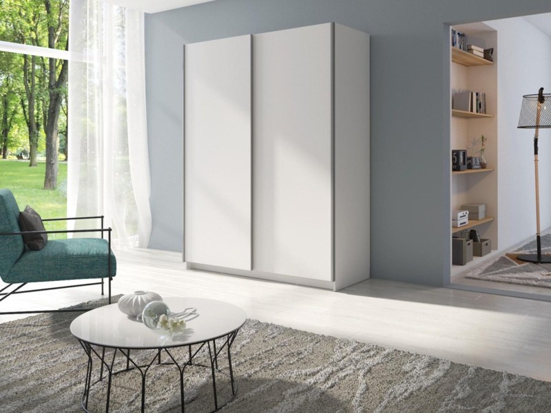 Minimalistyczna Szafa Przesuwna 180 cm Biała Garderoba do Sypialni GOZO