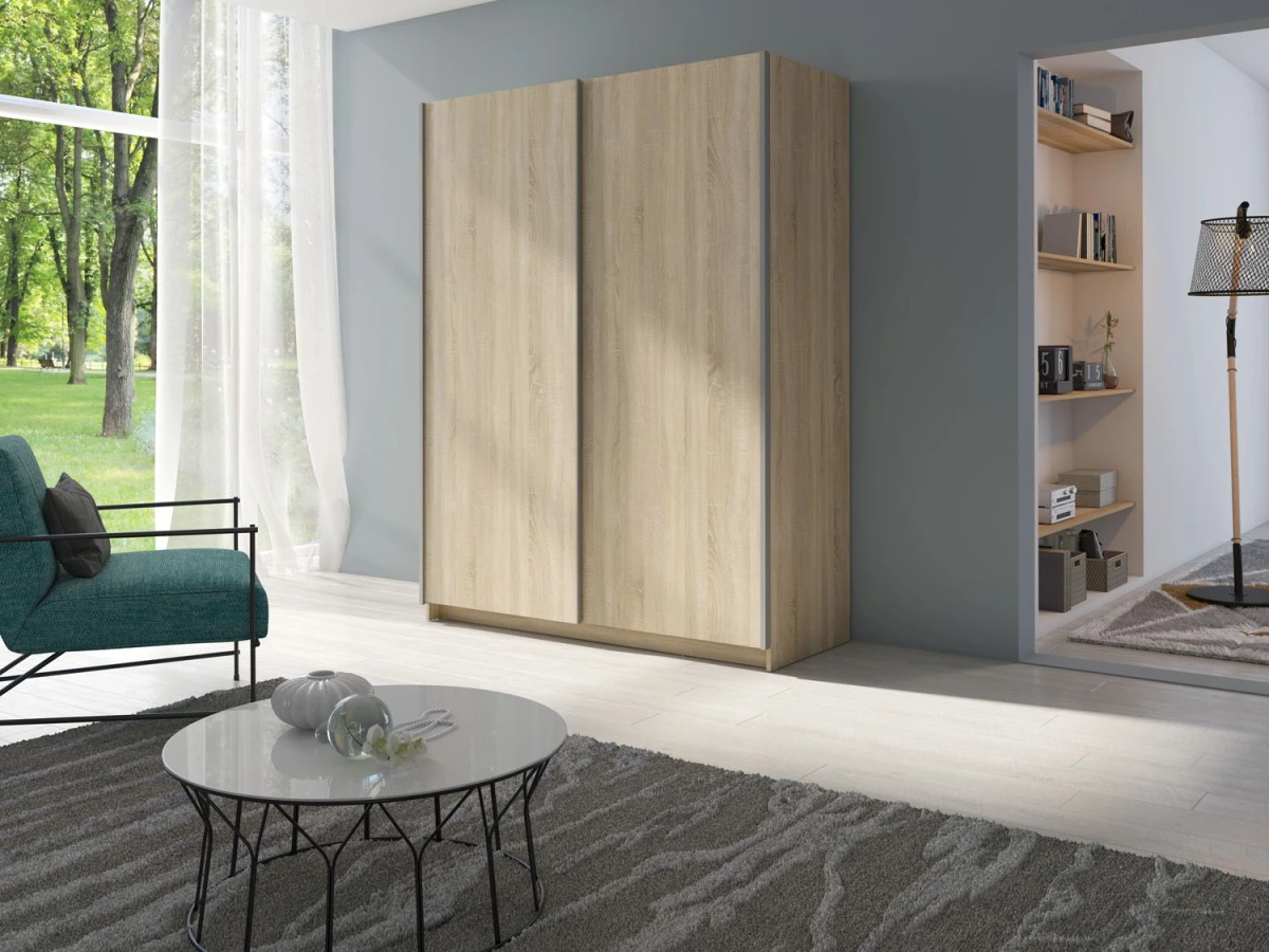 Minimalistyczna Szafa Przesuwna 150 cm Dąb Sonoma Garderoba do Sypialni GOZO