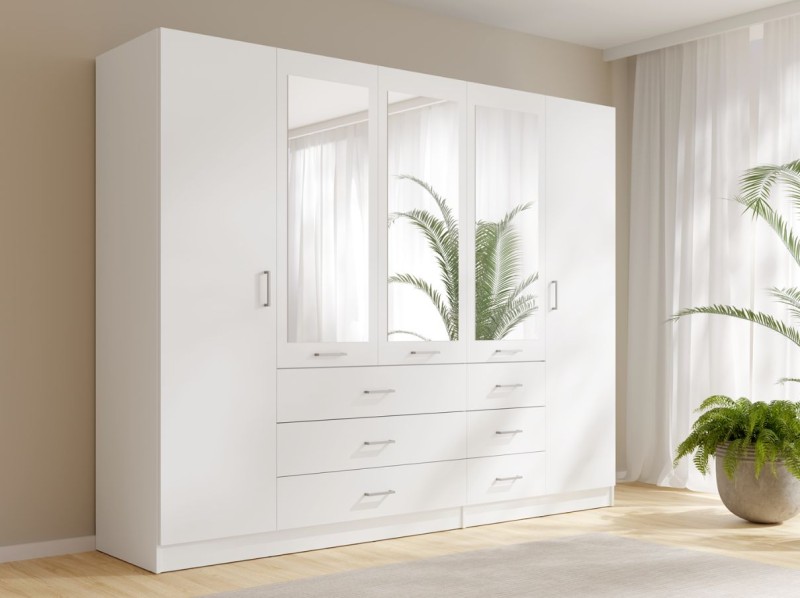 Duża Szafa Otwierana 250 cm Biała Garderoba do Sypialni KONSO