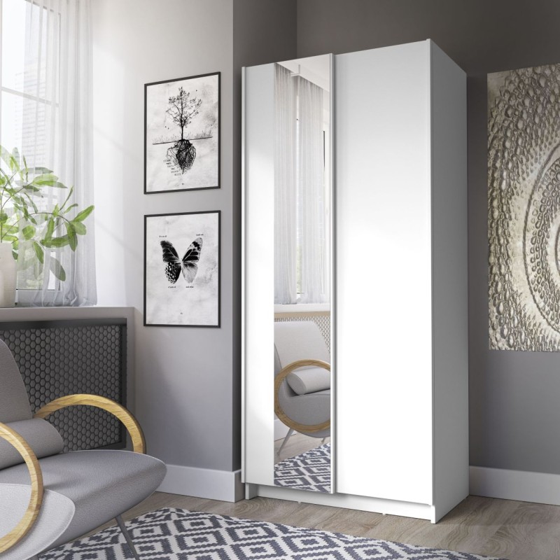 Kompaktowa Szafa Przesuwna 80 cm z Lustrem Garderoba do Małej Sypialni SOFIA