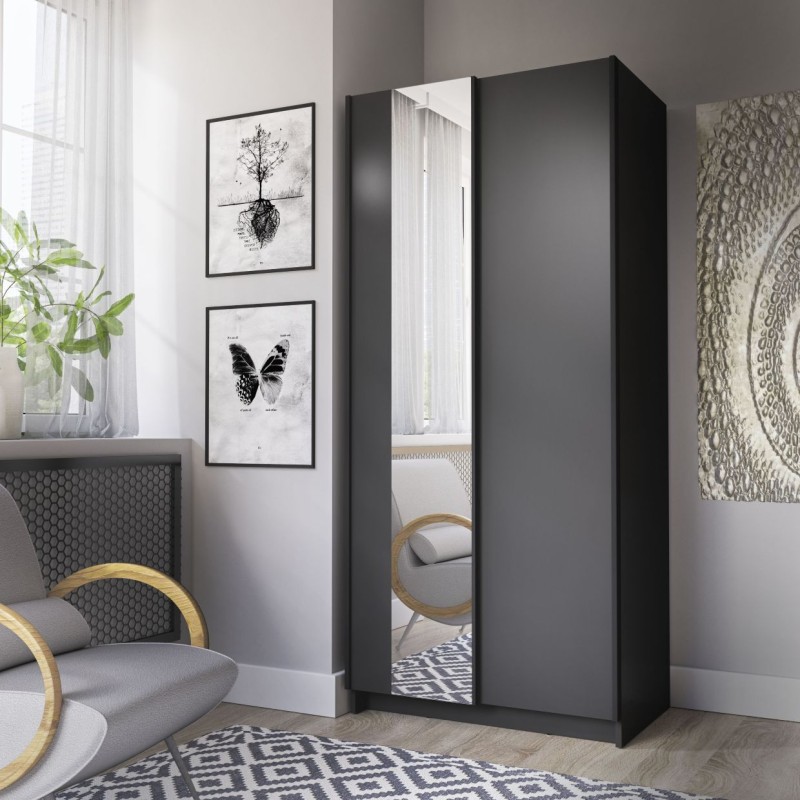 Kompaktowa Szafa Przesuwna 80 cm z Lustrem Garderoba do Małej Sypialni SOFIA