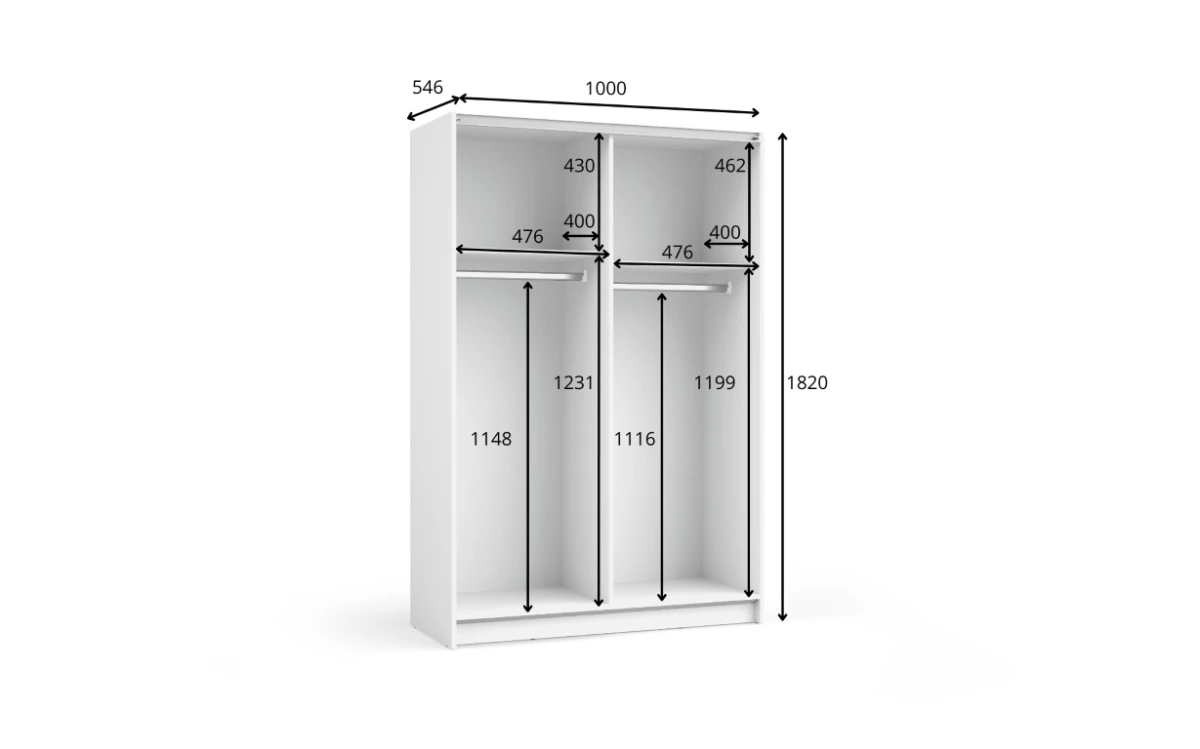 Zdjęcie Wymiarów w Przesuwnej Szafie 100 cm z Lustrem SOFIA