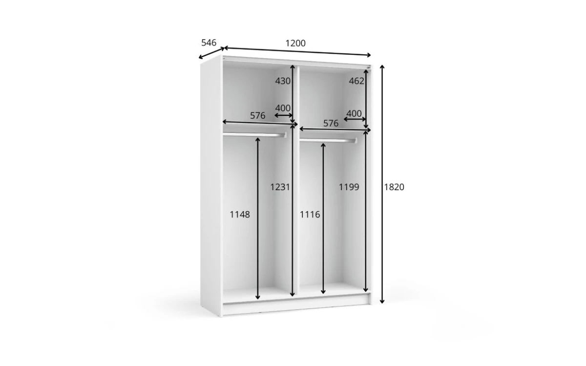 Zdjęcie Wymiarów w Przesuwnej Szafie 120 cm z Lustrem SOFIA