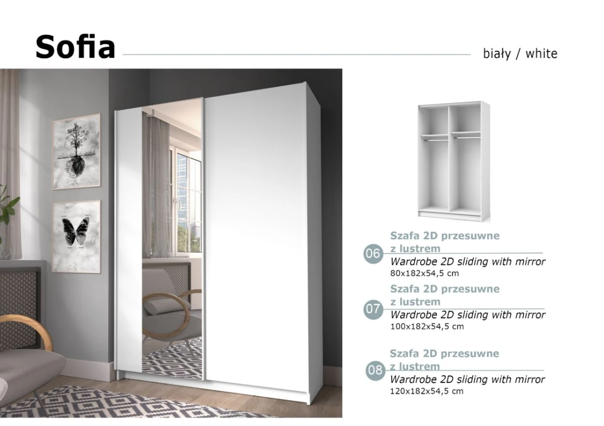 Zdjęcie Prezentujące Przesuwną Białą Szafę 120 cm SOFIA