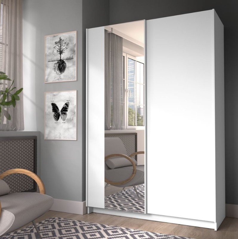 Kompaktowa Szafa Przesuwna 120 cm z Lustrem Garderoba do Sypialni SOFIA
