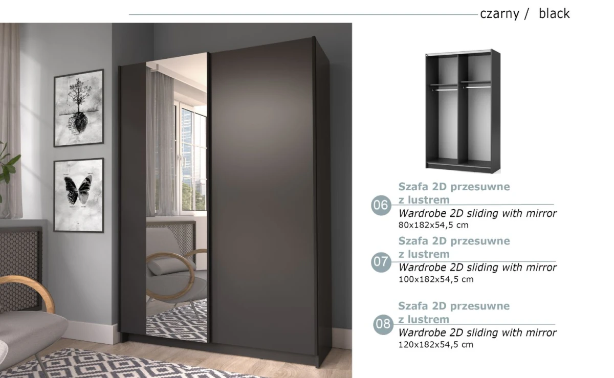 Zdjęcie Prezentujące Przesuwną Czarną Szafę 120 cm SOFIA