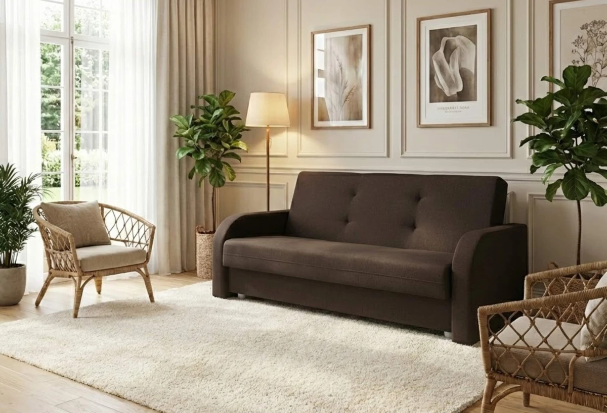 Wersalka OLIVI Tkanina INARI 28 Funkcja Spania Automat Sprężyna Bonell Kanapa Sofa Brązowa.jpg