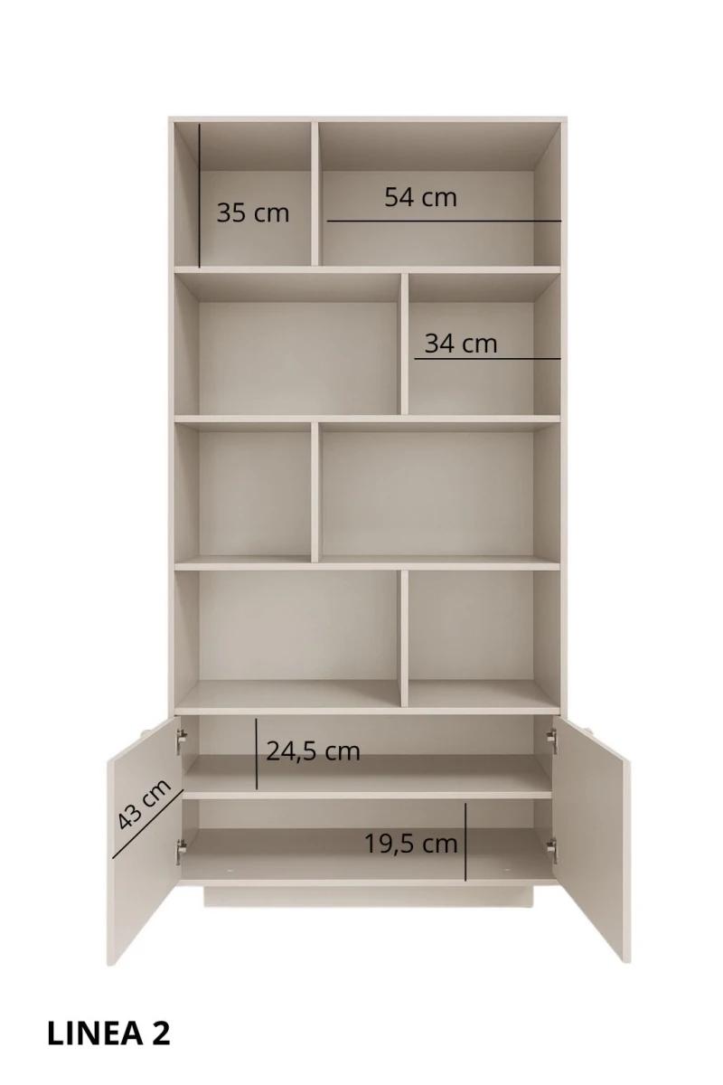Zdjęcie Wymiarów Kaszmirowy Regał 90 cm do Salonu LINEA