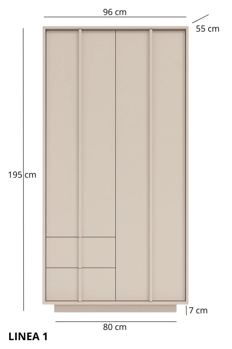 Zdjęcie Wymiarów Kaszmirowa Szafa 96 cm do Sypialni LINEA