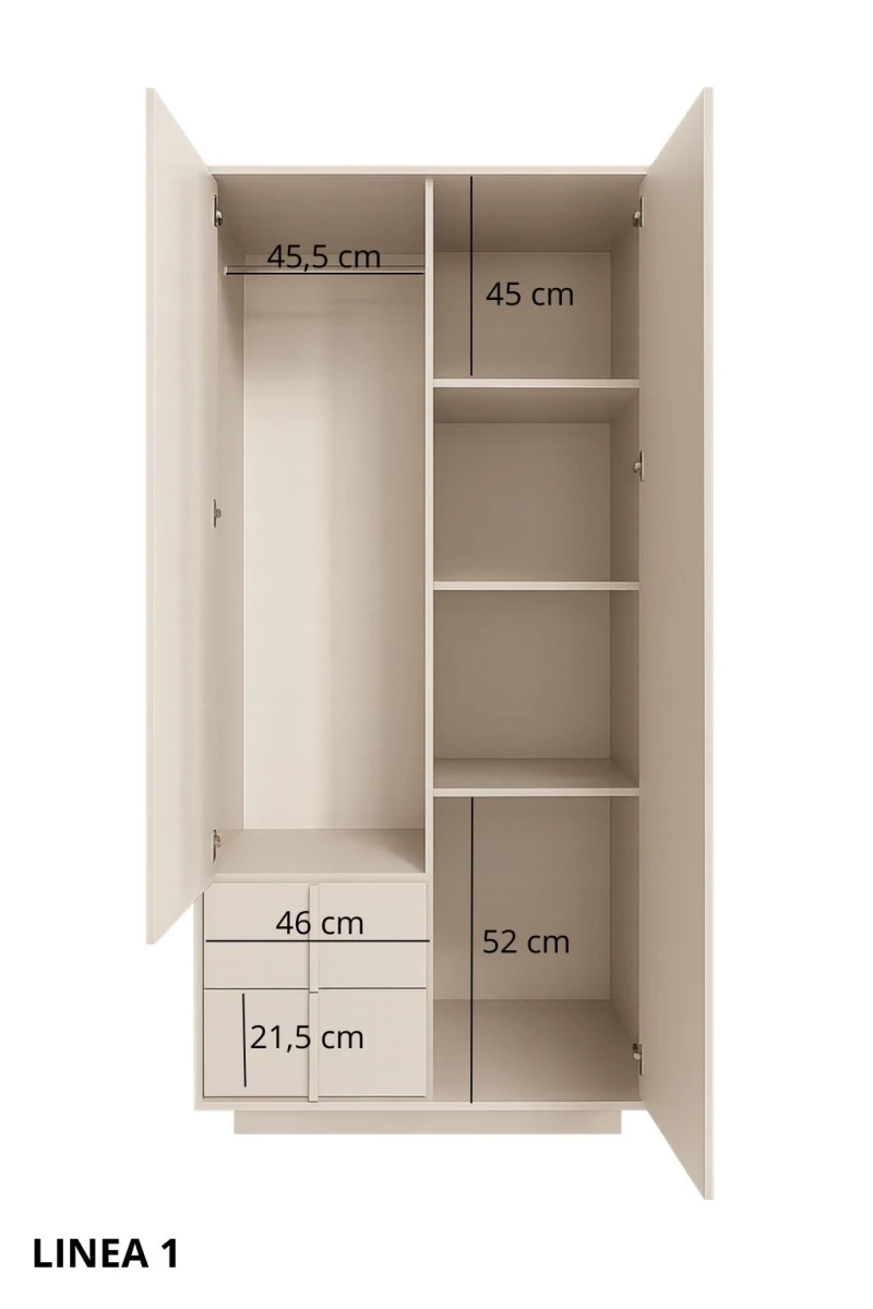 Zdjęcie Wymiarów Kaszmirowa Szafa 96 cm do Sypialni LINEA