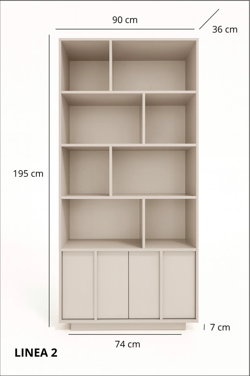 Zdjęcie Wymiarów Regał Kaszmirowy 90 cm do Salonu LINEA