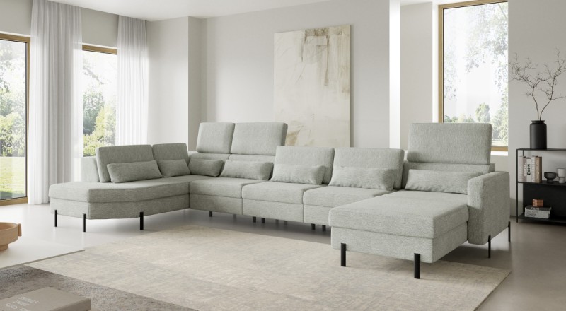 Nowoczesny Narożnik 411 cm Szary Lewostronny U do Salonu PIENZA