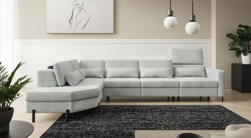 Lewostronny Szary Narożnik 330 cm L z Funkcją Spania do Salonu PIENZA