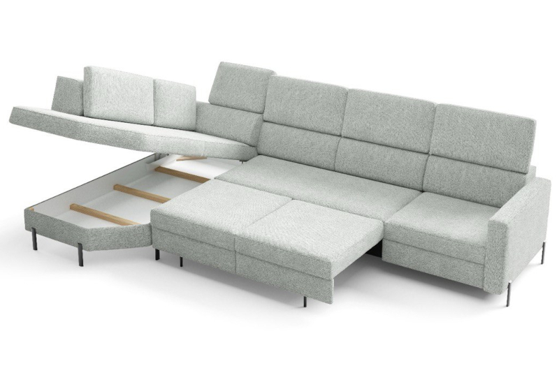 Rozłożona Funkcja Spania i Pojemnik na Pościel w Lewostronnym Narożniku 330 cm w Kształcie L