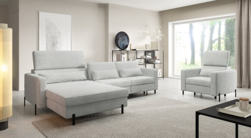 Lewostronny Szary Narożnik 330 cm L z Funkcją Spania w Salonie PIENZA