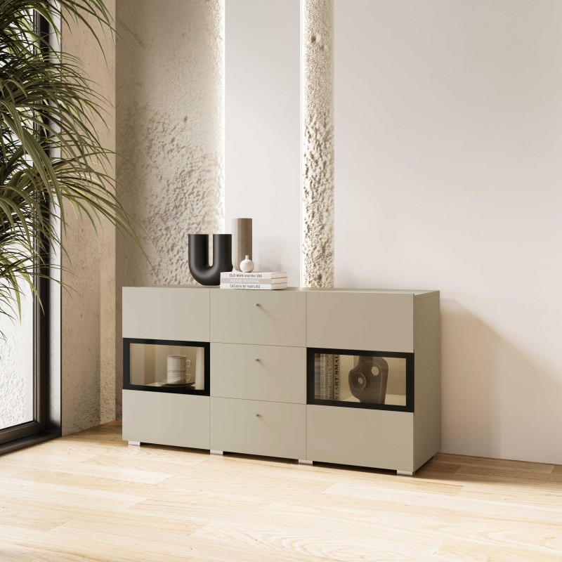 BAROS 2412BM26_1 KOMODA WITRYNA DO SALONU POKOJU DZINNEGO BEŻOWA JASNY BEŻ ARANŻACJA.jpg