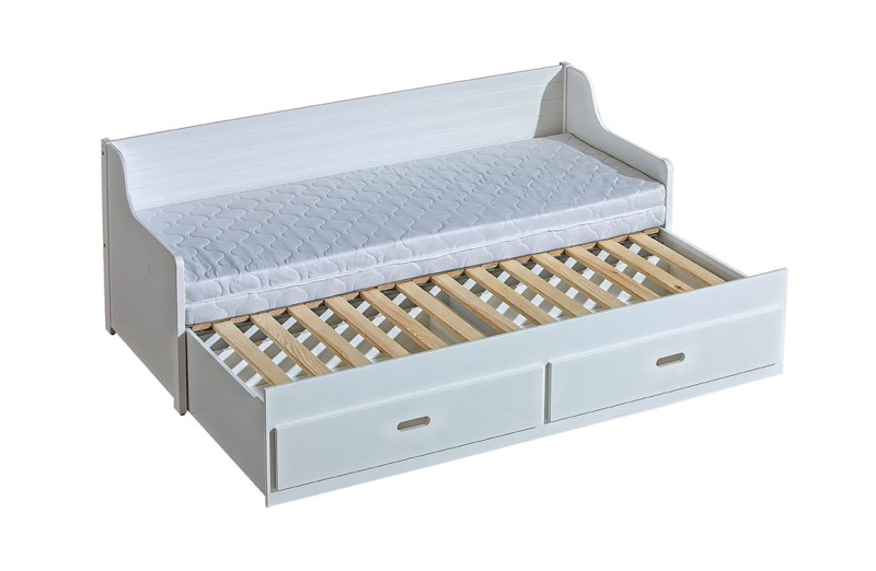 Szymon rozłożony  Łóżko 200 x 80 - 160 Drewniane Białe 2-osobowe niskie rozsuwane Szuflady antracyt Sosnowe.jpg