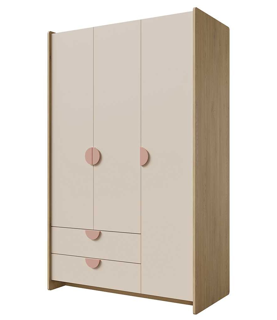 LEXI SZAFA 3D2S DĄB CREMONA MACADAMIA PUDROWY RÓŻ DO POKOJU DZIECKA.jpg