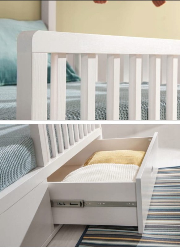 Łóżko Wiktor detale szczegóły białe Domek Szuflady.jpg