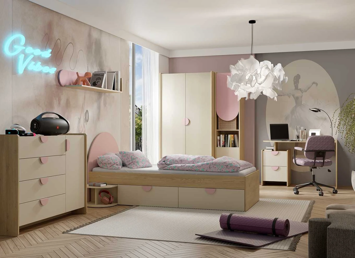 LEXI 2 DĄB CREMONA MACADAMIA PUDROWY RÓŻ DO POKOJU DZIECKA ARANŻACJA.jpg