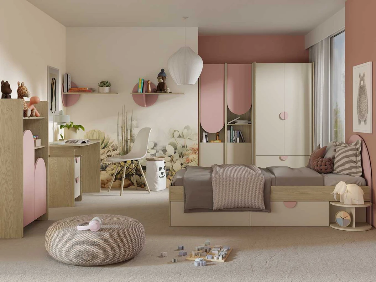 LEXI DĄB CREMONA MACADAMIA PUDROWY RÓŻ DO POKOJU DZIECKA ARANŻACJA.jpg