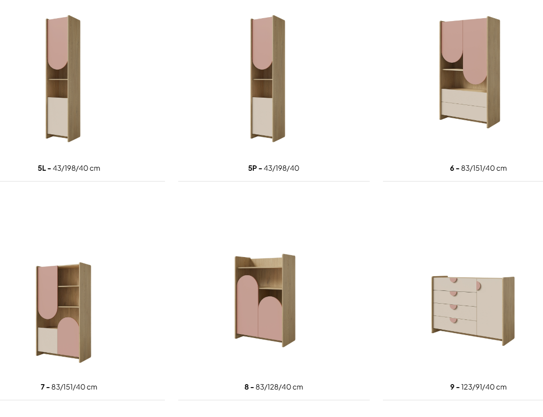 LEXI DĄB CREMONA MACADAMIA PUDROWY RÓŻ ZESTAW KOLEKCJA KOMODY WYMIARY.png