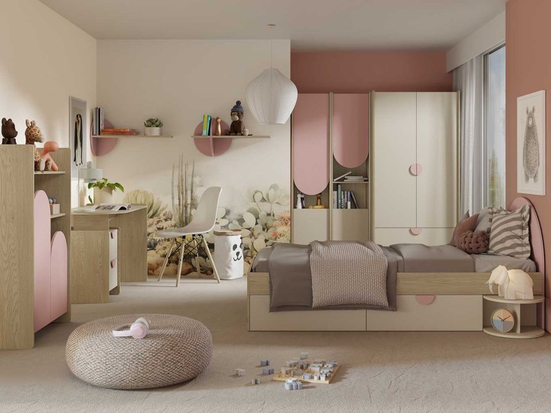 LEXI DĄB CREMONA MACADAMIA PUDROWY RÓŻ DO POKOJU DZIECKA ARANŻACJA.jpg