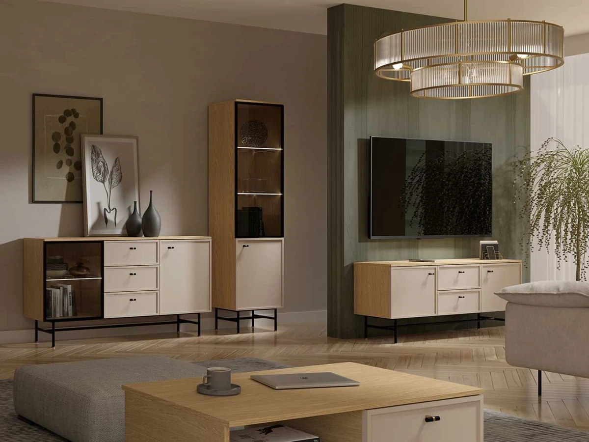 ZESTAW MEBLI ELORA ARANŻACJA SALON dąb wiosenny+macadamia kaszmir kaszmirowy beż beżowy.jpg
