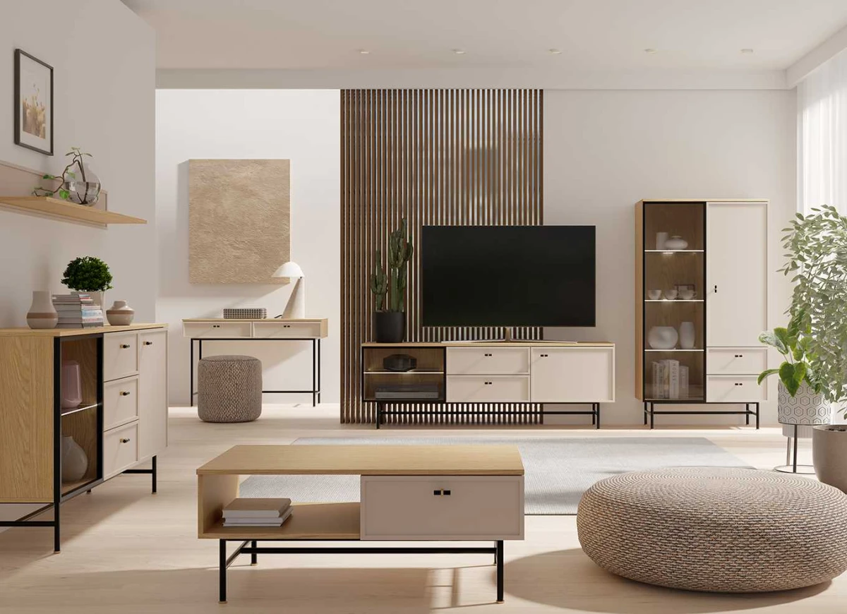 ZESTAW MEBLI ELORA ARANŻACJA DO SALONU dąb wiosenny+macadamia kaszmir kaszmirowy beż beżowy.jpg