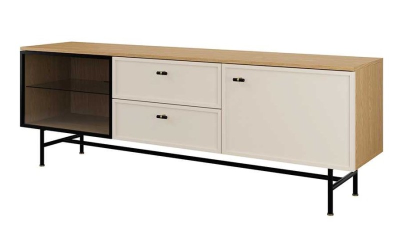 ELORA SZAFKA RTV DUZA 2S2D SZKLO bez LED_dąb wiosenny+macadamia kaszmir kaszmirowa beż beżowa.jpg